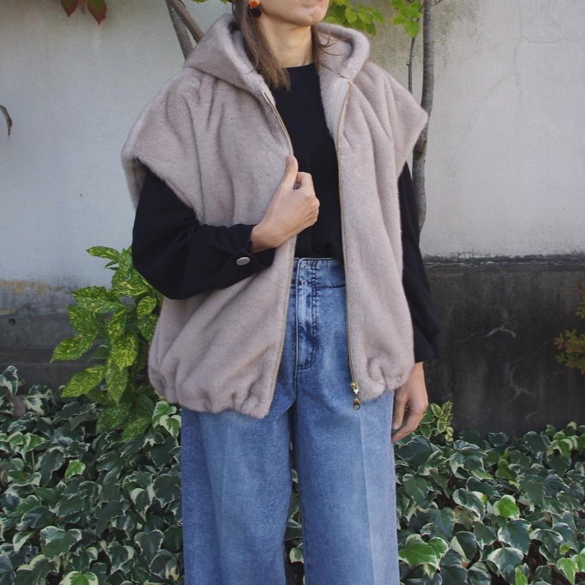 PASSIONE PASSIONEパシオーネ フード付きファーポンチョ エコファー