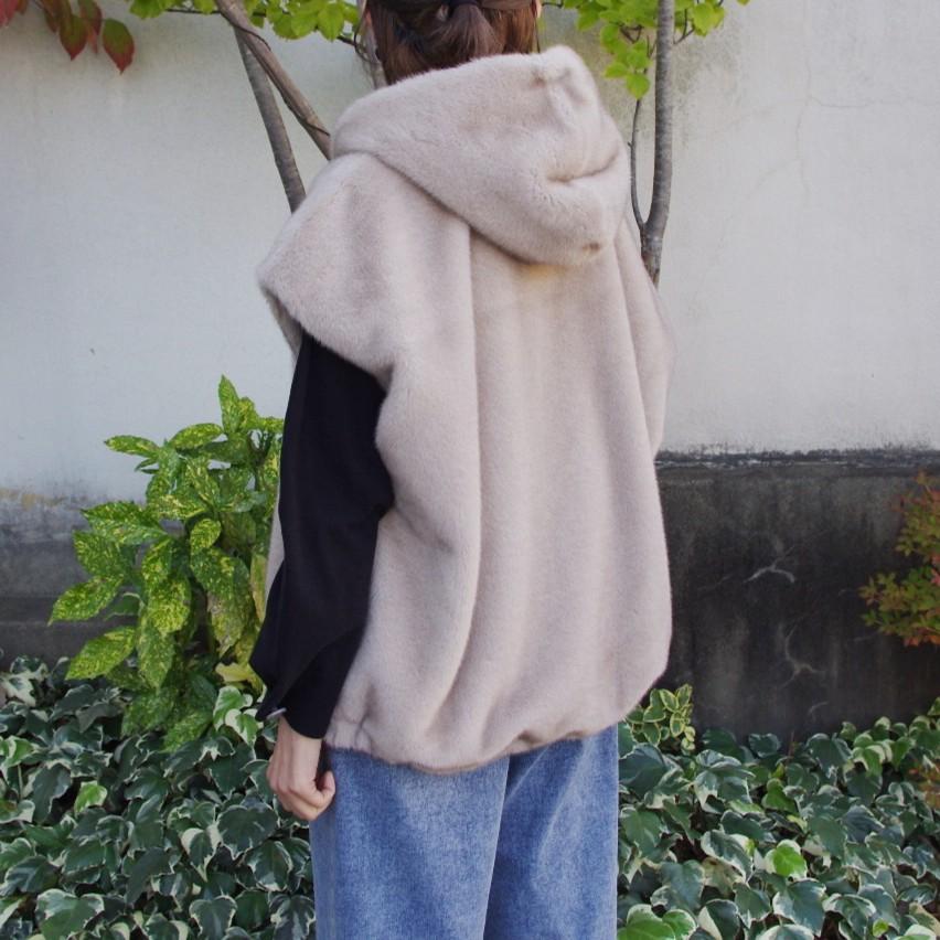 PASSIONE（パシオーネ） フード付きファーポンチョ エコファー ミンク