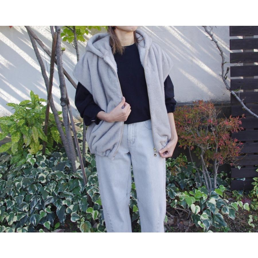 PASSIONE（パシオーネ） フード付きファーポンチョ エコファー ミンク