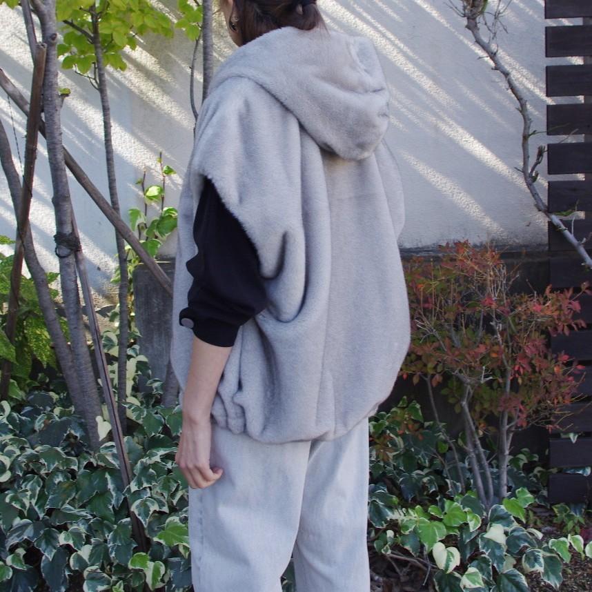 PASSIONE（パシオーネ） フード付きファーポンチョ エコファー ミンク