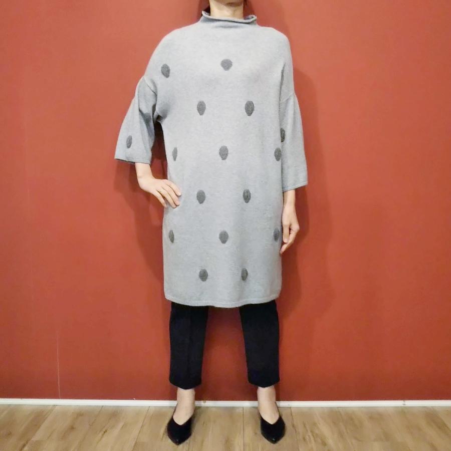 登場 グレー 服 レディース ドット柄ニットワンピース イタリア ドルマンスリーブ ブランド 海外 未使用 新品 ボトルネック ボートネック ワンピース Www Maketheleapcoaching Com