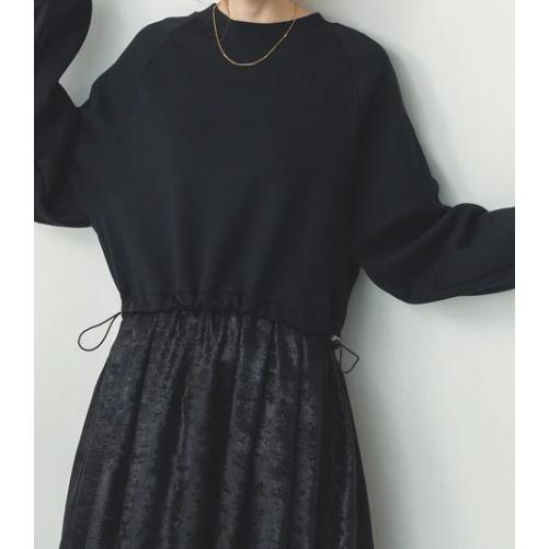 hunch ハンチ 裏起毛ドッキングワンピース ブラック 黒 レディース スウェット フレアスカート ニットワンピース 11号 9号 | hunch | 04