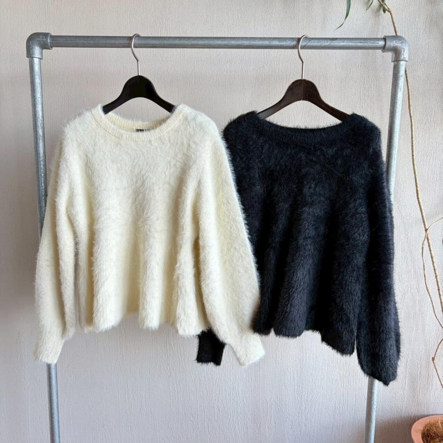 ZAMPAザンパ フェザーヤーンペプラムニット セーター レディース 丸首 クルーネック 長袖 ブラック 黒 大人 おしゃれ 新品 | ZAMPA | 06