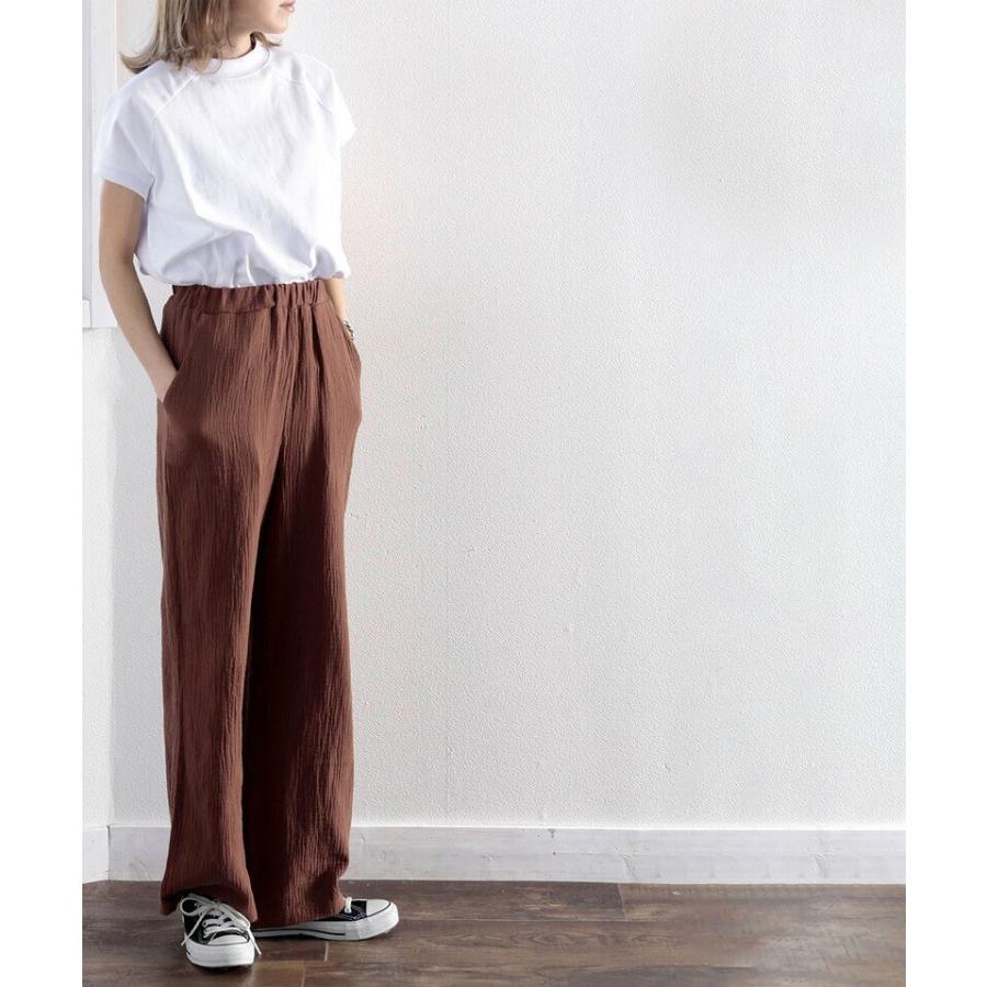 レディース ボトムス パンツ ワイドパンツ ガーゼ 楊柳 涼しい コットン 綿 大きいサイズ ゆったり リラックス きれいめ オフィス グレージ | classicalelf | 11