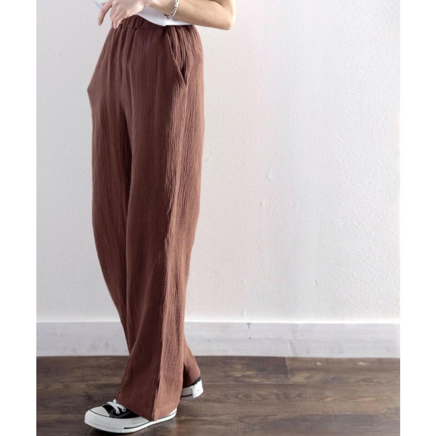 レディース ボトムス パンツ ワイドパンツ ガーゼ 楊柳 涼しい コットン 綿 大きいサイズ ゆったり リラックス きれいめ オフィス グレージ | classicalelf | 12