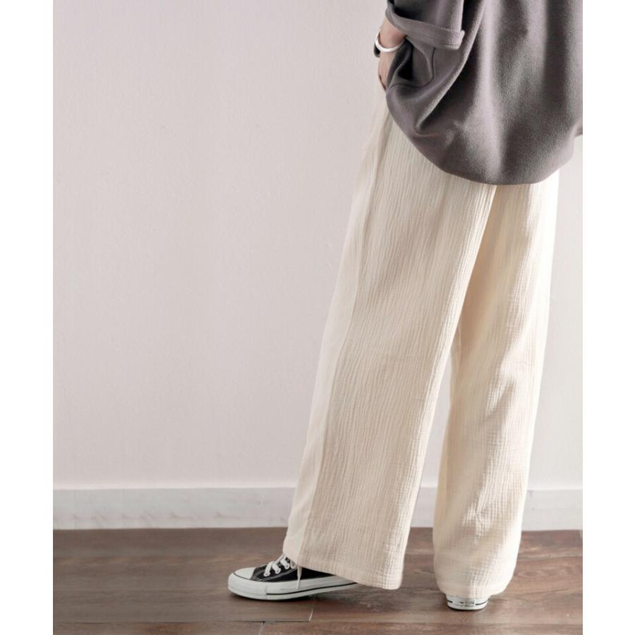 レディース ボトムス パンツ ワイドパンツ ガーゼ 楊柳 涼しい コットン 綿 大きいサイズ ゆったり リラックス きれいめ オフィス グレージ | classicalelf | 03