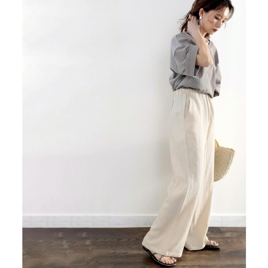 レディース ボトムス パンツ ワイドパンツ ガーゼ 楊柳 涼しい コットン 綿 大きいサイズ ゆったり リラックス きれいめ オフィス グレージ | classicalelf | 04
