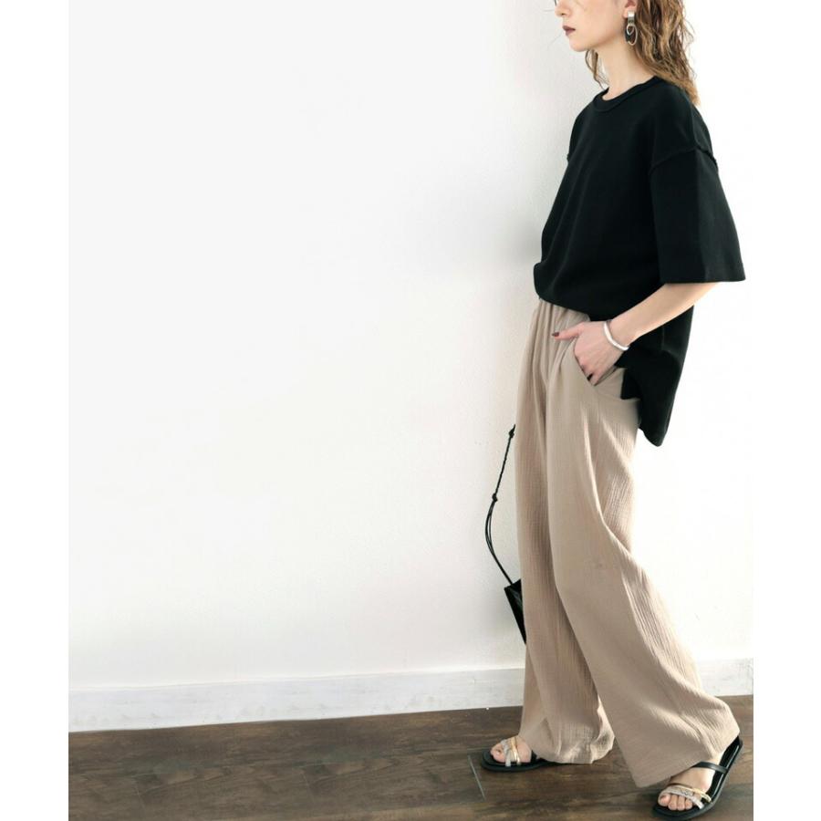 レディース ボトムス パンツ ワイドパンツ ガーゼ 楊柳 涼しい コットン 綿 大きいサイズ ゆったり リラックス きれいめ オフィス グレージ | classicalelf | 05