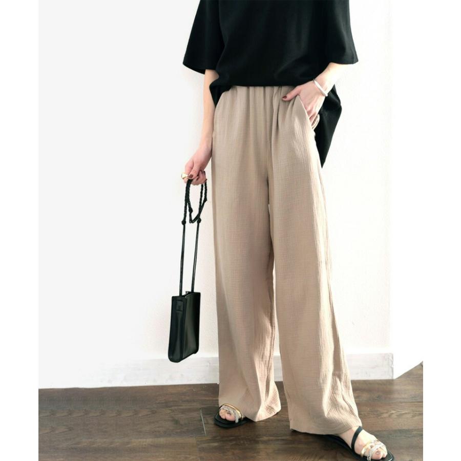 レディース ボトムス パンツ ワイドパンツ ガーゼ 楊柳 涼しい コットン 綿 大きいサイズ ゆったり リラックス きれいめ オフィス グレージ | classicalelf | 06