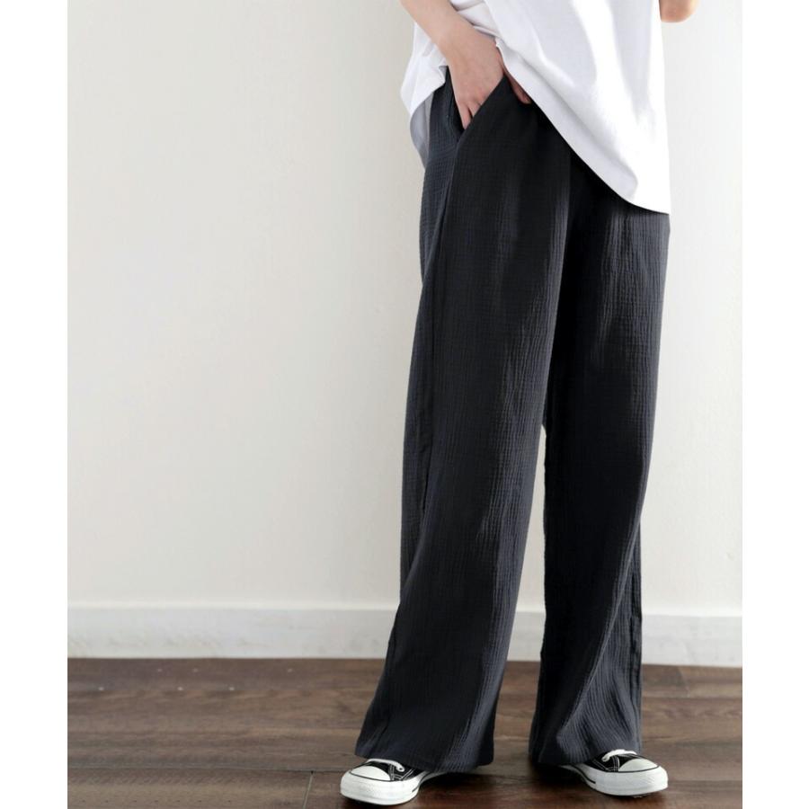 レディース ボトムス パンツ ワイドパンツ ガーゼ 楊柳 涼しい コットン 綿 大きいサイズ ゆったり リラックス きれいめ オフィス グレージ | classicalelf | 08