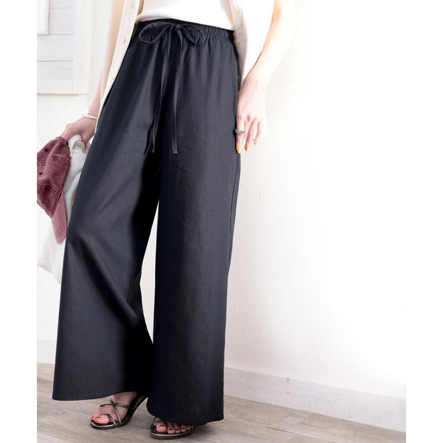 メール便  レディース 大きいサイズ 小さいサイズ ボトムス パンツ コットンリネン フレアパンツ ウエストゴム 楽ちん ポケット付 セットアップコーデ | classicalelf | 10