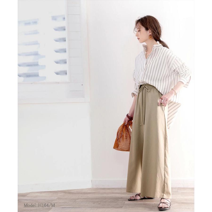 メール便  レディース 大きいサイズ 小さいサイズ ボトムス パンツ コットンリネン フレアパンツ ウエストゴム 楽ちん ポケット付 セットアップコーデ | classicalelf | 13