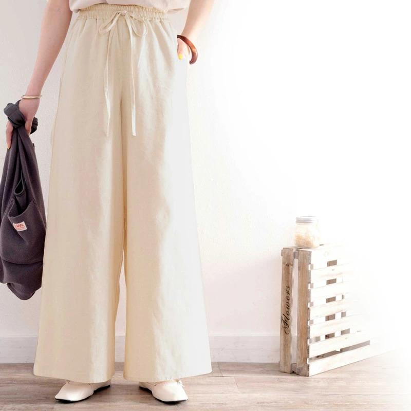 メール便  レディース 大きいサイズ 小さいサイズ ボトムス パンツ コットンリネン フレアパンツ ウエストゴム 楽ちん ポケット付 セットアップコーデ | classicalelf | 17