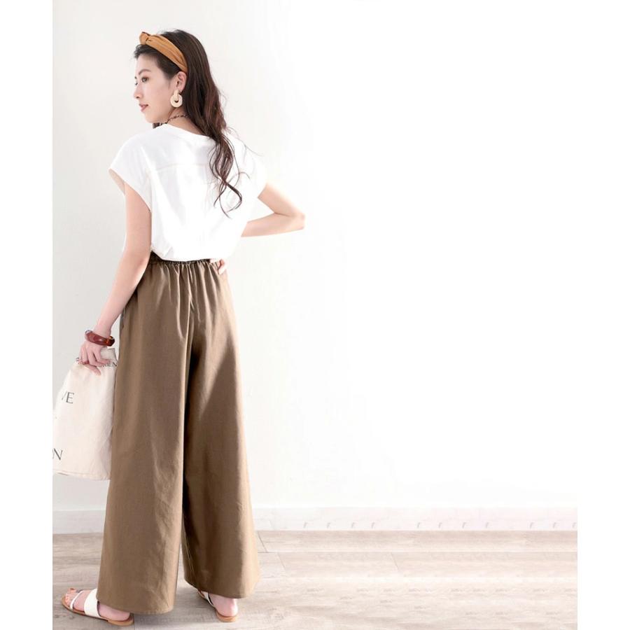 メール便  レディース 大きいサイズ 小さいサイズ ボトムス パンツ コットンリネン フレアパンツ ウエストゴム 楽ちん ポケット付 セットアップコーデ | classicalelf | 03