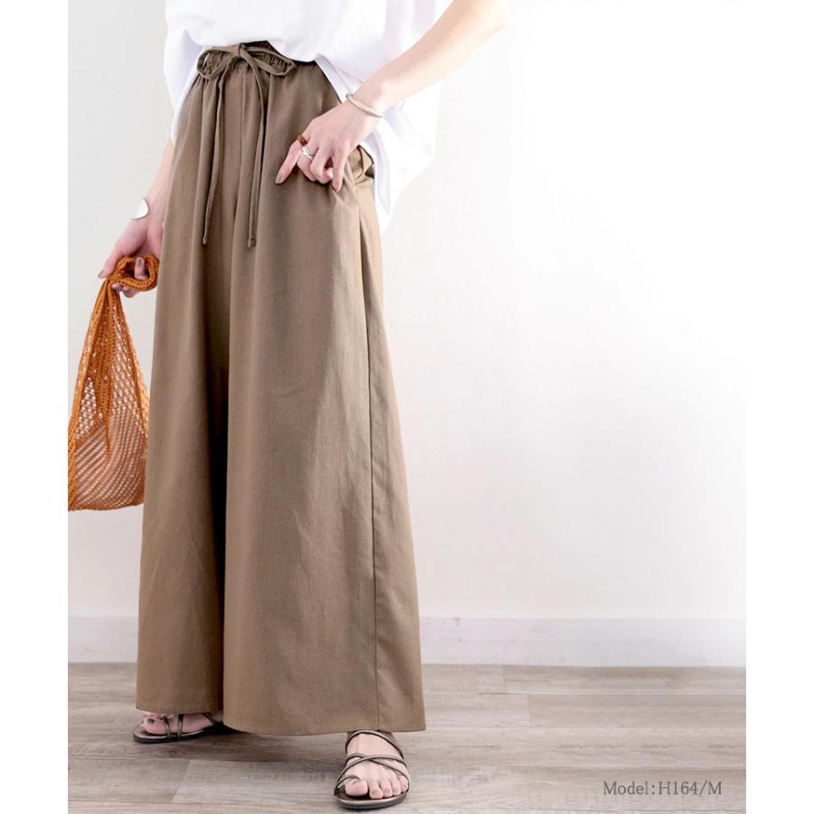 メール便  レディース 大きいサイズ 小さいサイズ ボトムス パンツ コットンリネン フレアパンツ ウエストゴム 楽ちん ポケット付 セットアップコーデ | classicalelf | 04