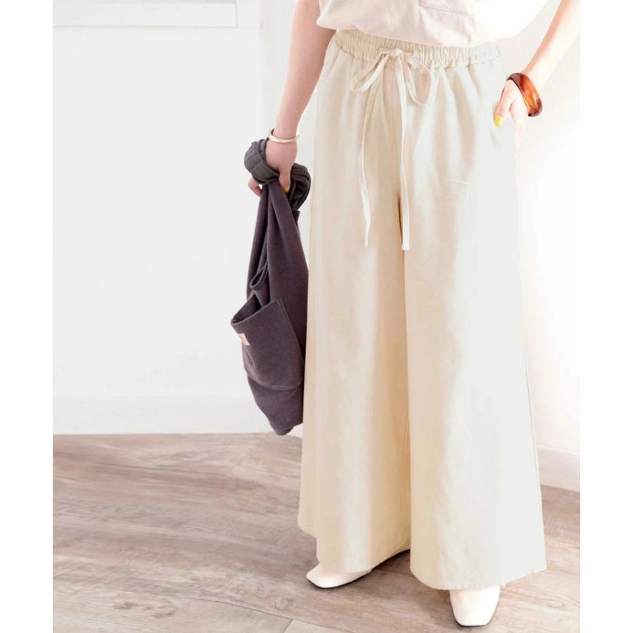 メール便  レディース 大きいサイズ 小さいサイズ ボトムス パンツ コットンリネン フレアパンツ ウエストゴム 楽ちん ポケット付 セットアップコーデ | classicalelf | 05