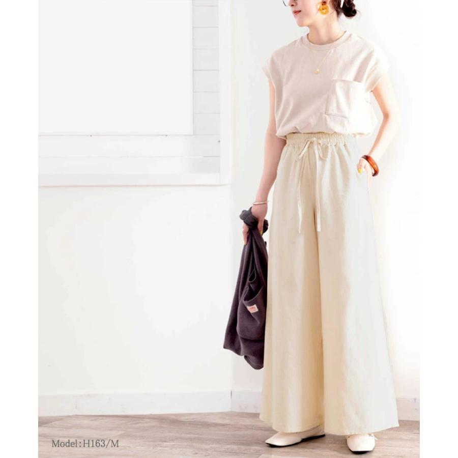 メール便  レディース 大きいサイズ 小さいサイズ ボトムス パンツ コットンリネン フレアパンツ ウエストゴム 楽ちん ポケット付 セットアップコーデ | classicalelf | 06