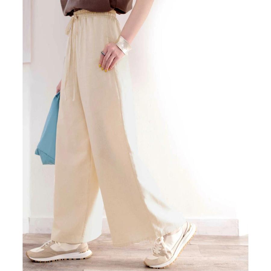 メール便  レディース 大きいサイズ 小さいサイズ ボトムス パンツ コットンリネン フレアパンツ ウエストゴム 楽ちん ポケット付 セットアップコーデ | classicalelf | 07