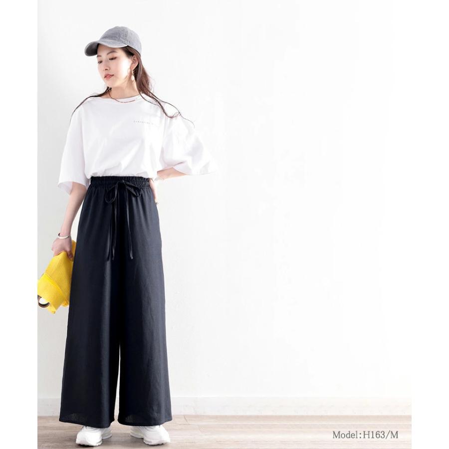 メール便  レディース 大きいサイズ 小さいサイズ ボトムス パンツ コットンリネン フレアパンツ ウエストゴム 楽ちん ポケット付 セットアップコーデ | classicalelf | 09