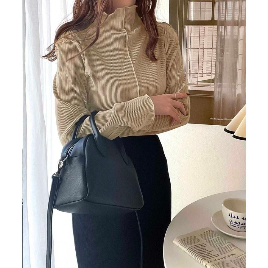 【美品】プリーツプリーズ ハイネック カットソー ブラウス 3 L相当 ブラック PLEATS PLEASE プリーツプリーズ 長袖カットソー 良好 サイズ:4