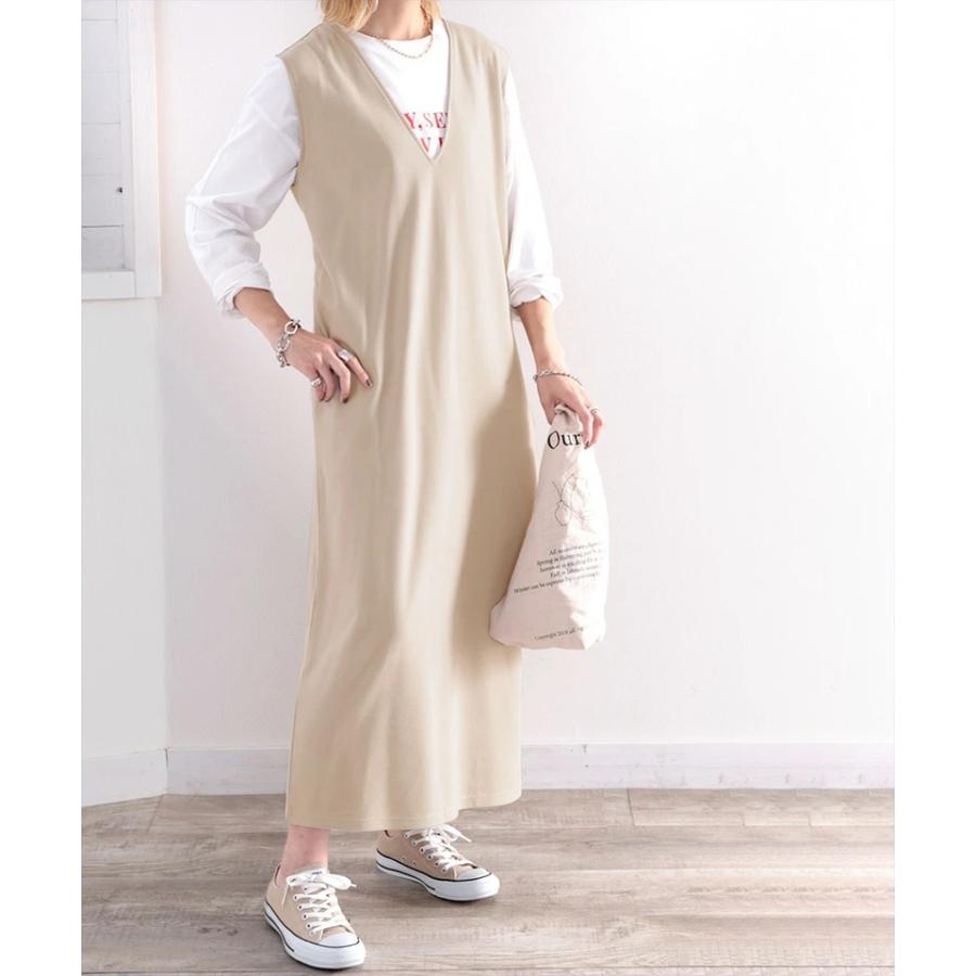 レディース ワンピース ジャンパースカート Vネック オールインワン ロングワンピ ジャンスカ ノースリーブ スカート オーバーサイズ ゆったり ワイド | classicalelf | 13