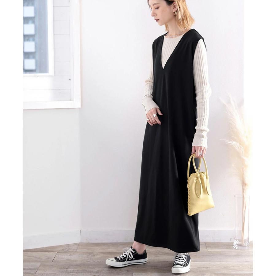 レディース ワンピース ジャンパースカート Vネック オールインワン ロングワンピ ジャンスカ ノースリーブ スカート オーバーサイズ ゆったり ワイド | classicalelf | 05