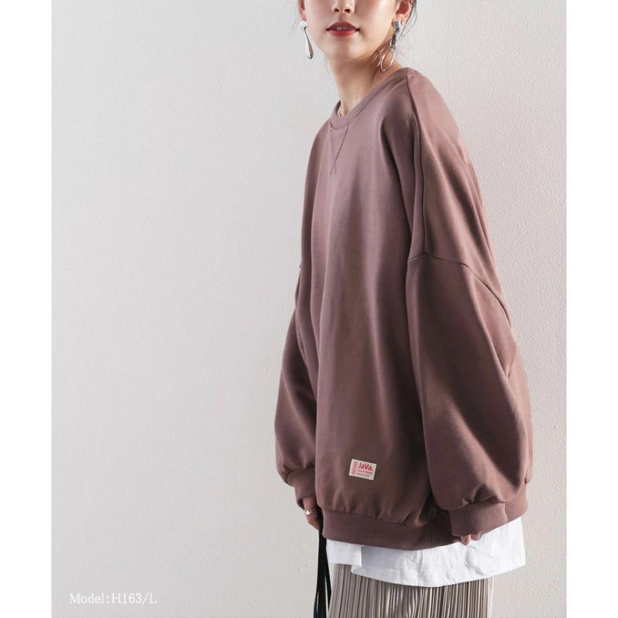 レディース 大きいサイズ トップス トレーナー スウェット プルオーバー ガゼット付 長袖 裏毛 オーバーサイズ ゆったり JAVAコラボ 親子コーデ ベー | classicalelf | 08
