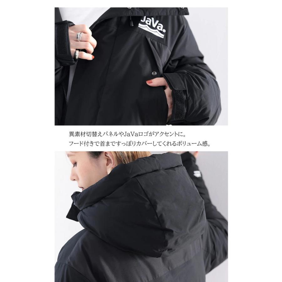 《JaVaコラボ》【family+】レディース アウター フェイクダウン ジャケット コート ショート丈 フード付き 異素材パネル 中綿 ブルゾン 羽織 メンズ | classicalelf | 11