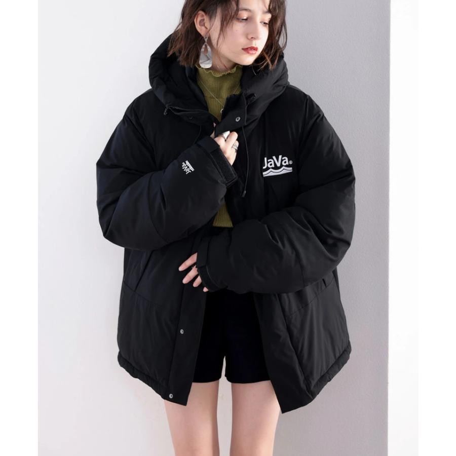 《JaVaコラボ》【family+】レディース アウター フェイクダウン ジャケット コート ショート丈 フード付き 異素材パネル 中綿 ブルゾン 羽織 メンズ | classicalelf | 02