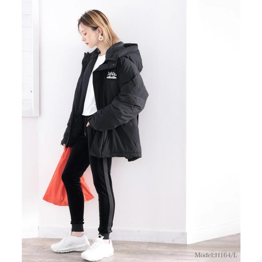 《JaVaコラボ》【family+】レディース アウター フェイクダウン ジャケット コート ショート丈 フード付き 異素材パネル 中綿 ブルゾン 羽織 メンズ | classicalelf | 06
