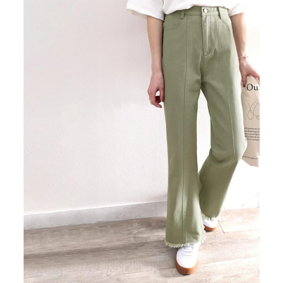 レディース ボトムス デニム パンツ 裾フリンジ セミフレア 美脚 ジーンズ 大きいサイズ 小さいサイズ ジーパン ブラック ネイビー ブルー S M L XL | classicalelf | 10