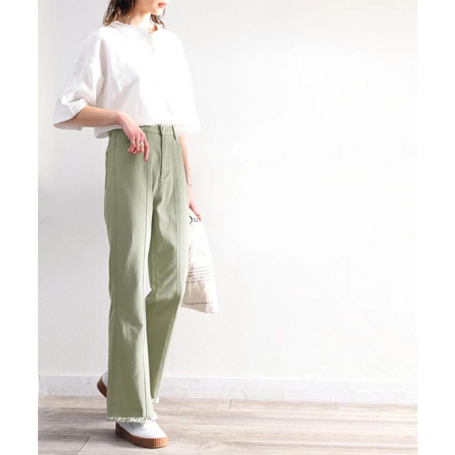 レディース ボトムス デニム パンツ 裾フリンジ セミフレア 美脚 ジーンズ 大きいサイズ 小さいサイズ ジーパン ブラック ネイビー ブルー S M L XL | classicalelf | 11