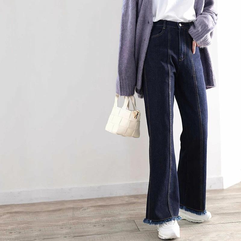 レディース ボトムス デニム パンツ 裾フリンジ セミフレア 美脚 ジーンズ 大きいサイズ 小さいサイズ ジーパン ブラック ネイビー ブルー S M L XL | classicalelf | 19