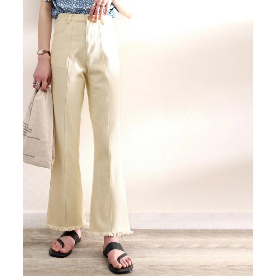 レディース ボトムス デニム パンツ 裾フリンジ セミフレア 美脚 ジーンズ 大きいサイズ 小さいサイズ ジーパン ブラック ネイビー ブルー S M L XL | classicalelf | 05