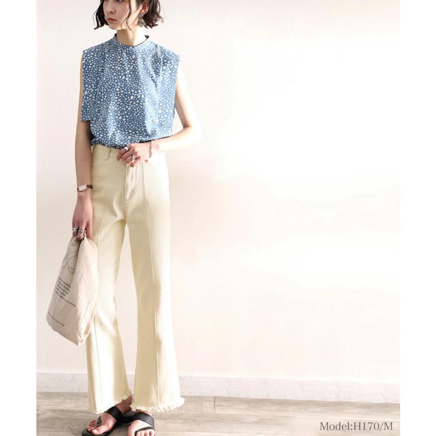 レディース ボトムス デニム パンツ 裾フリンジ セミフレア 美脚 ジーンズ 大きいサイズ 小さいサイズ ジーパン ブラック ネイビー ブルー S M L XL | classicalelf | 06