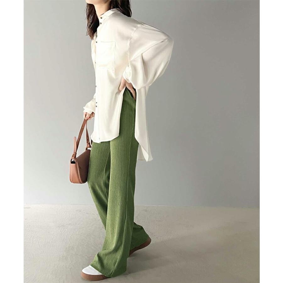 ボトムス パンツ レディース フルレングス ゆったり 美脚 吸水速乾 UVカット ハイブリット セミフレア クレープ素材 きれいめ体型カバー 大きいサイズ | classicalelf | 11