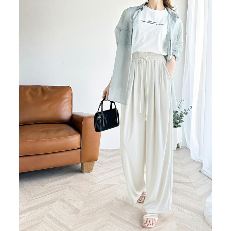ボトムス パンツ レディース ギャザー ワイド ストレート イージーパンツ UVカット 防シワ ウォッシャブル 加工 ウエスト シャーリング フリル | classicalelf | 10