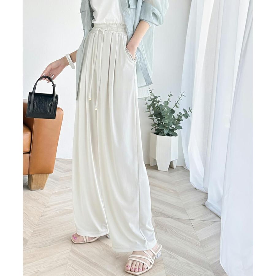 ボトムス パンツ レディース ギャザー ワイド ストレート イージーパンツ UVカット 防シワ ウォッシャブル 加工 ウエスト シャーリング フリル | classicalelf | 11