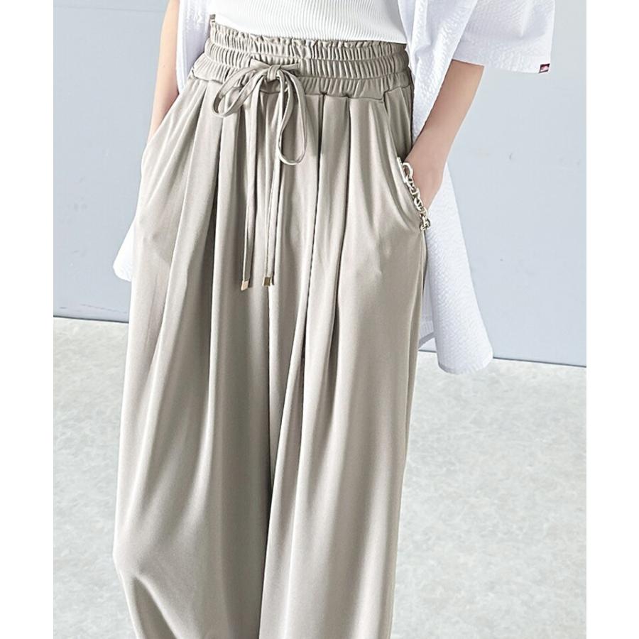 ボトムス パンツ レディース ギャザー ワイド ストレート イージーパンツ UVカット 防シワ ウォッシャブル 加工 ウエスト シャーリング フリル | classicalelf | 15