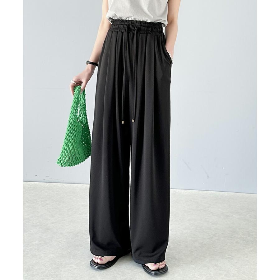 ボトムス パンツ レディース ギャザー ワイド ストレート イージーパンツ UVカット 防シワ ウォッシャブル 加工 ウエスト シャーリング フリル | classicalelf | 03