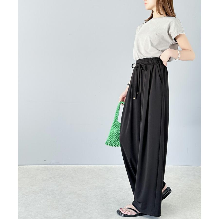 ボトムス パンツ レディース ギャザー ワイド ストレート イージーパンツ UVカット 防シワ ウォッシャブル 加工 ウエスト シャーリング フリル | classicalelf | 04