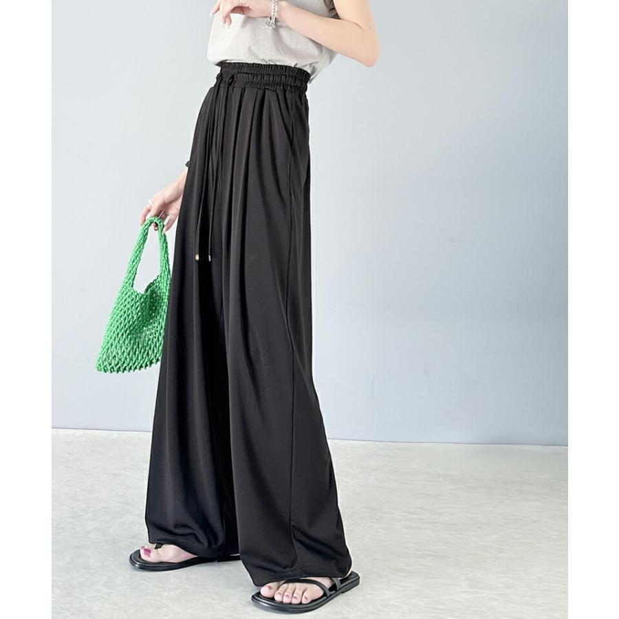 ボトムス パンツ レディース ギャザー ワイド ストレート イージーパンツ UVカット 防シワ ウォッシャブル 加工 ウエスト シャーリング フリル | classicalelf | 05