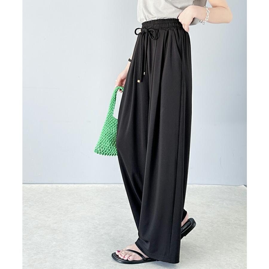 ボトムス パンツ レディース ギャザー ワイド ストレート イージーパンツ UVカット 防シワ ウォッシャブル 加工 ウエスト シャーリング フリル | classicalelf | 06