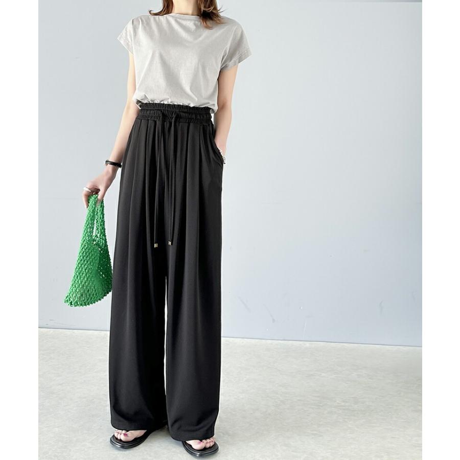ボトムス パンツ レディース ギャザー ワイド ストレート イージーパンツ UVカット 防シワ ウォッシャブル 加工 ウエスト シャーリング フリル | classicalelf | 07