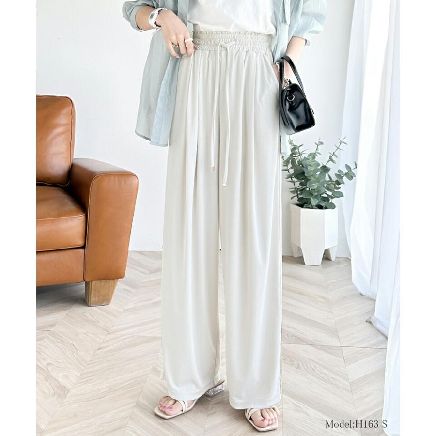 ボトムス パンツ レディース ギャザー ワイド ストレート イージーパンツ UVカット 防シワ ウォッシャブル 加工 ウエスト シャーリング フリル | classicalelf | 08