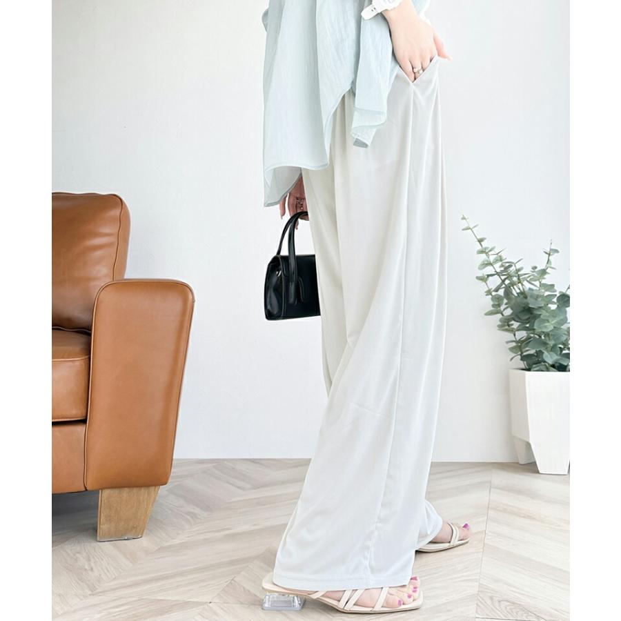 ボトムス パンツ レディース ギャザー ワイド ストレート イージーパンツ UVカット 防シワ ウォッシャブル 加工 ウエスト シャーリング フリル | classicalelf | 09