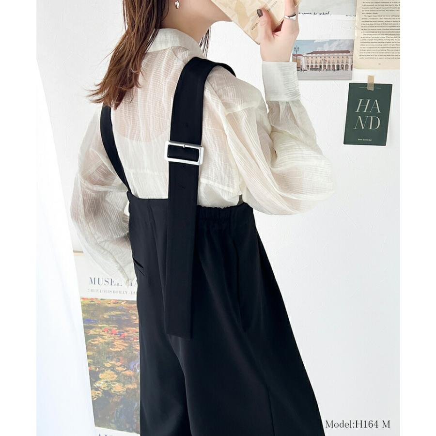 サロペット レディース アシメ バックル ベルト サロペ 肩紐 調節 ウエスト ゴム ハイウエスト 高見え 美脚魅せ ゆるっと オーバーサイズ | classicalelf | 10