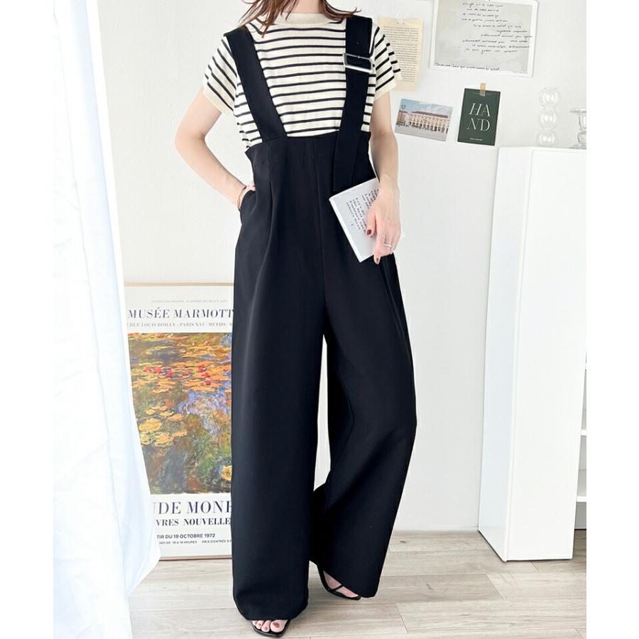 サロペット レディース アシメ バックル ベルト サロペ 肩紐 調節 ウエスト ゴム ハイウエスト 高見え 美脚魅せ ゆるっと オーバーサイズ | classicalelf | 12