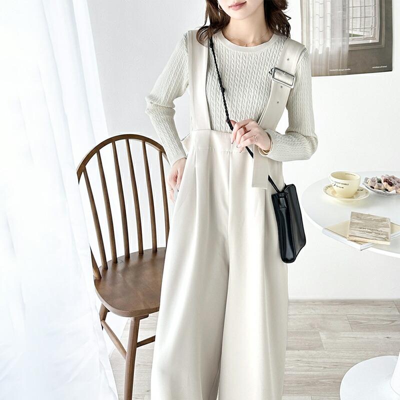 サロペット レディース アシメ バックル ベルト サロペ 肩紐 調節 ウエスト ゴム ハイウエスト 高見え 美脚魅せ ゆるっと オーバーサイズ | classicalelf | 16