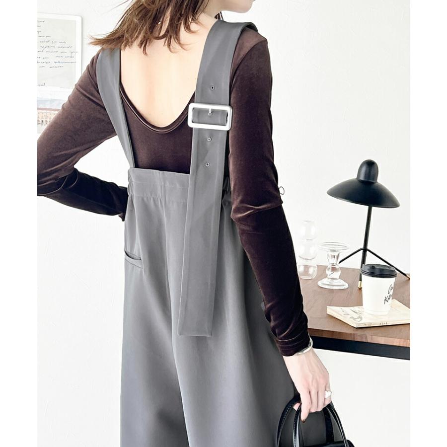 サロペット レディース アシメ バックル ベルト サロペ 肩紐 調節 ウエスト ゴム ハイウエスト 高見え 美脚魅せ ゆるっと オーバーサイズ | classicalelf | 03